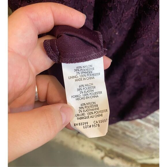 BLU SAGE Eggplant Purple Sequin Lace Layered Formal Cocktail Dress Shirt Sleeve - Picture 11 of 13